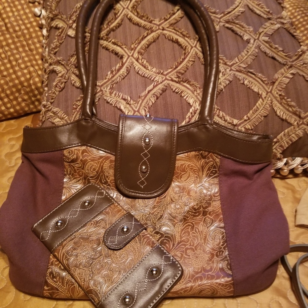 BROWN SHOULDER BAG WITH WALLET